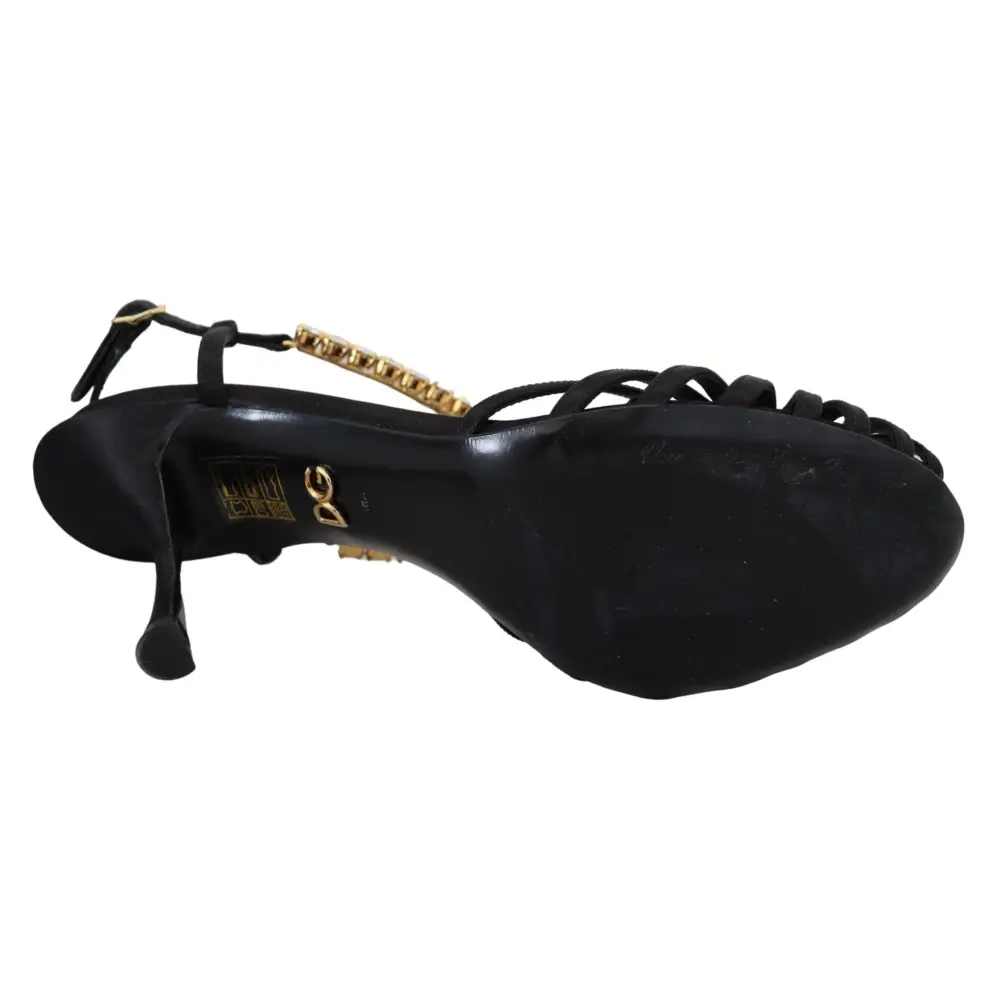 Dolce & Gabbana Schwarz Satin Klar Kristall T-strap Sandale Schuhe