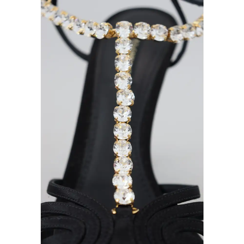 Dolce & Gabbana Schwarz Satin Klar Kristall T-strap Sandale Schuhe
