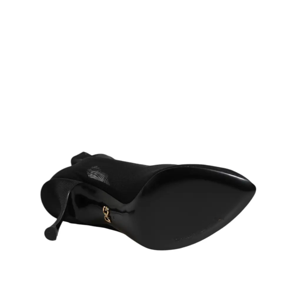 Dolce & Gabbana Schwarz Seide Stretch Mesh Socke Stiefel Schuhe