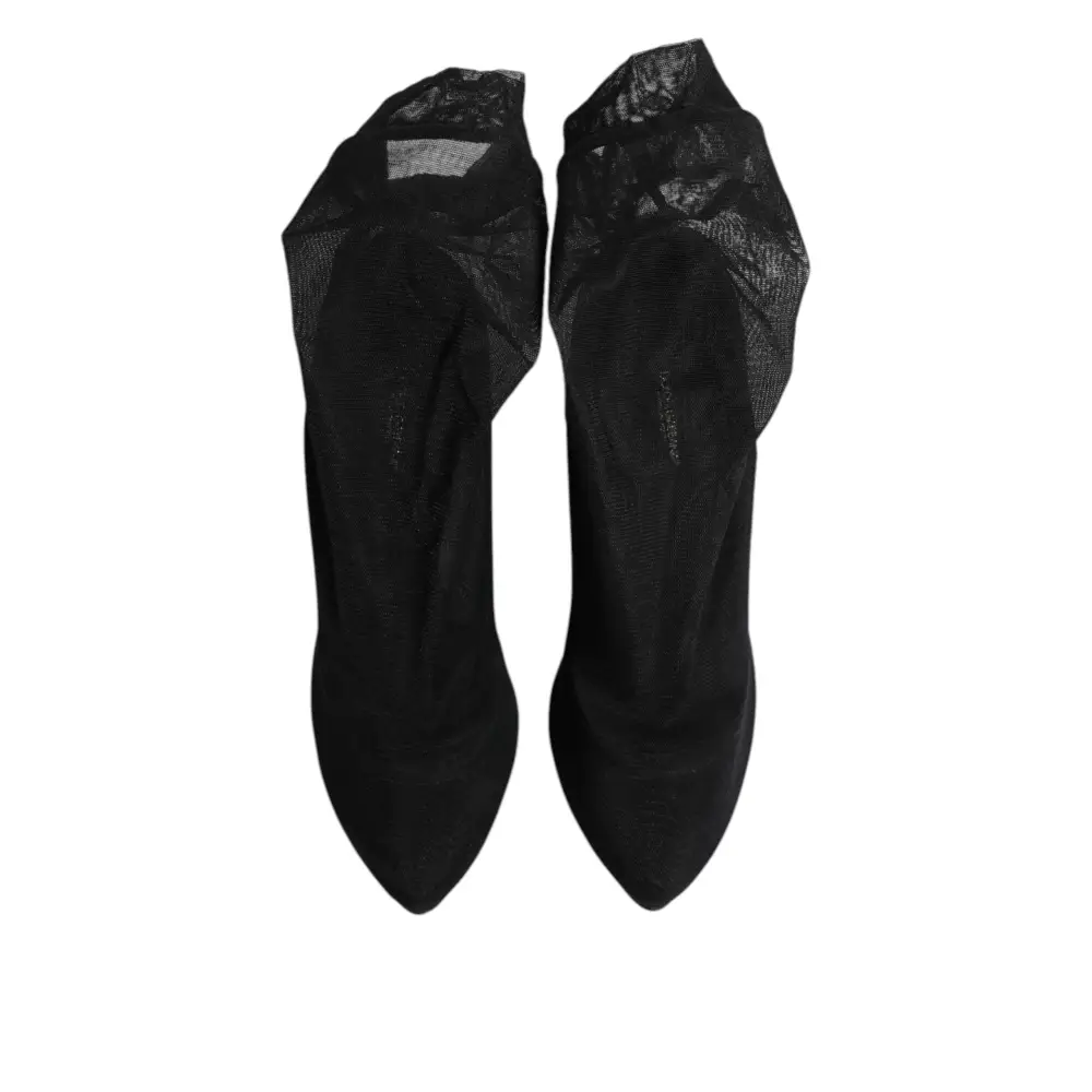 Dolce & Gabbana Schwarz Seide Stretch Mesh Socke Stiefel Schuhe