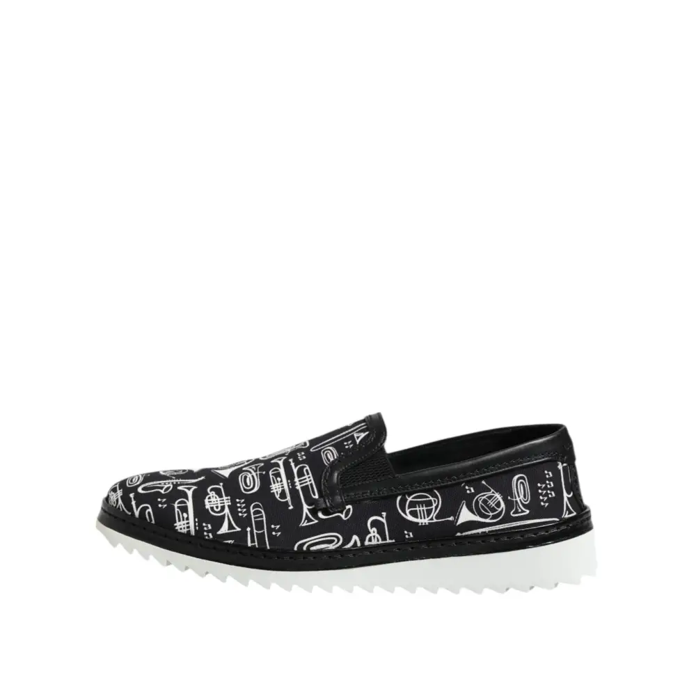 Dolce & Gabbana Schwarz Slip On Bedruckte Männer Loafers Schuhe - EU42.5/US9.5