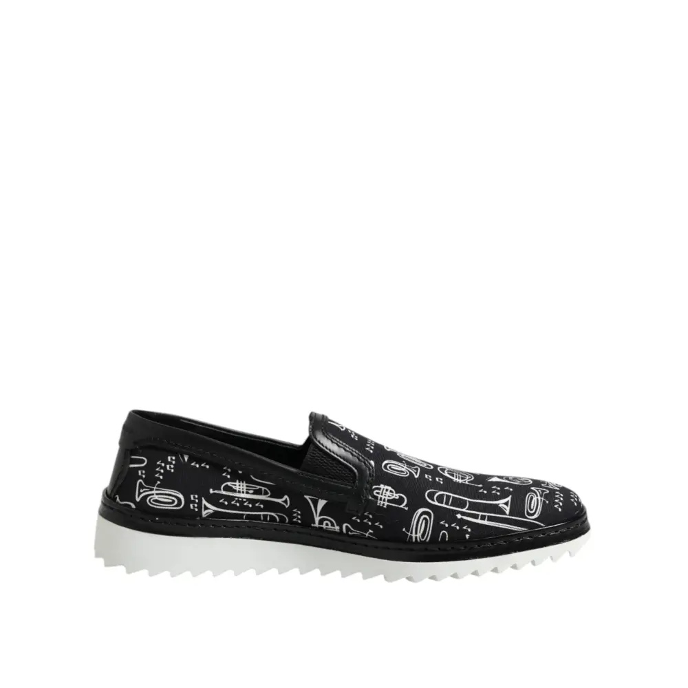 Dolce & Gabbana Schwarz Slip On Bedruckte Männer Loafers Schuhe - EU42.5/US9.5