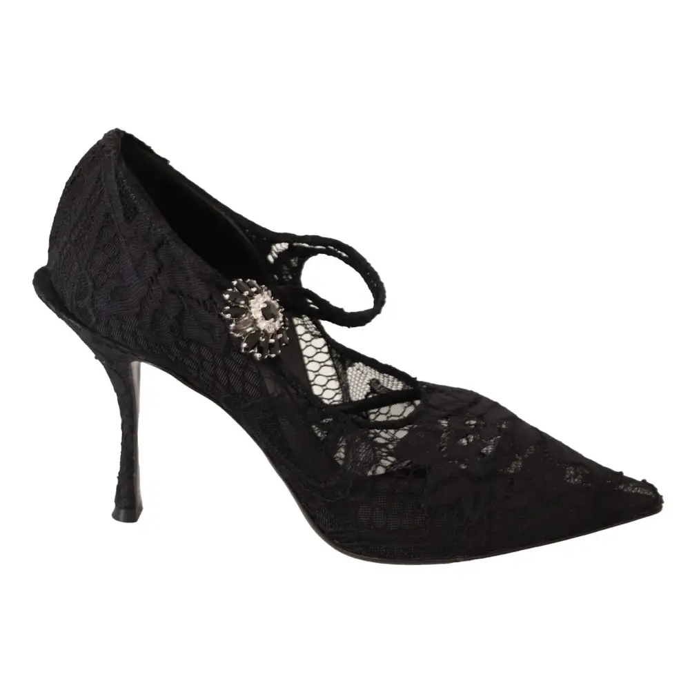 Dolce & Gabbana Schwarz Spitze Kristalle Heels Mary Jane Pumps Schuhe - EU38/US7.5