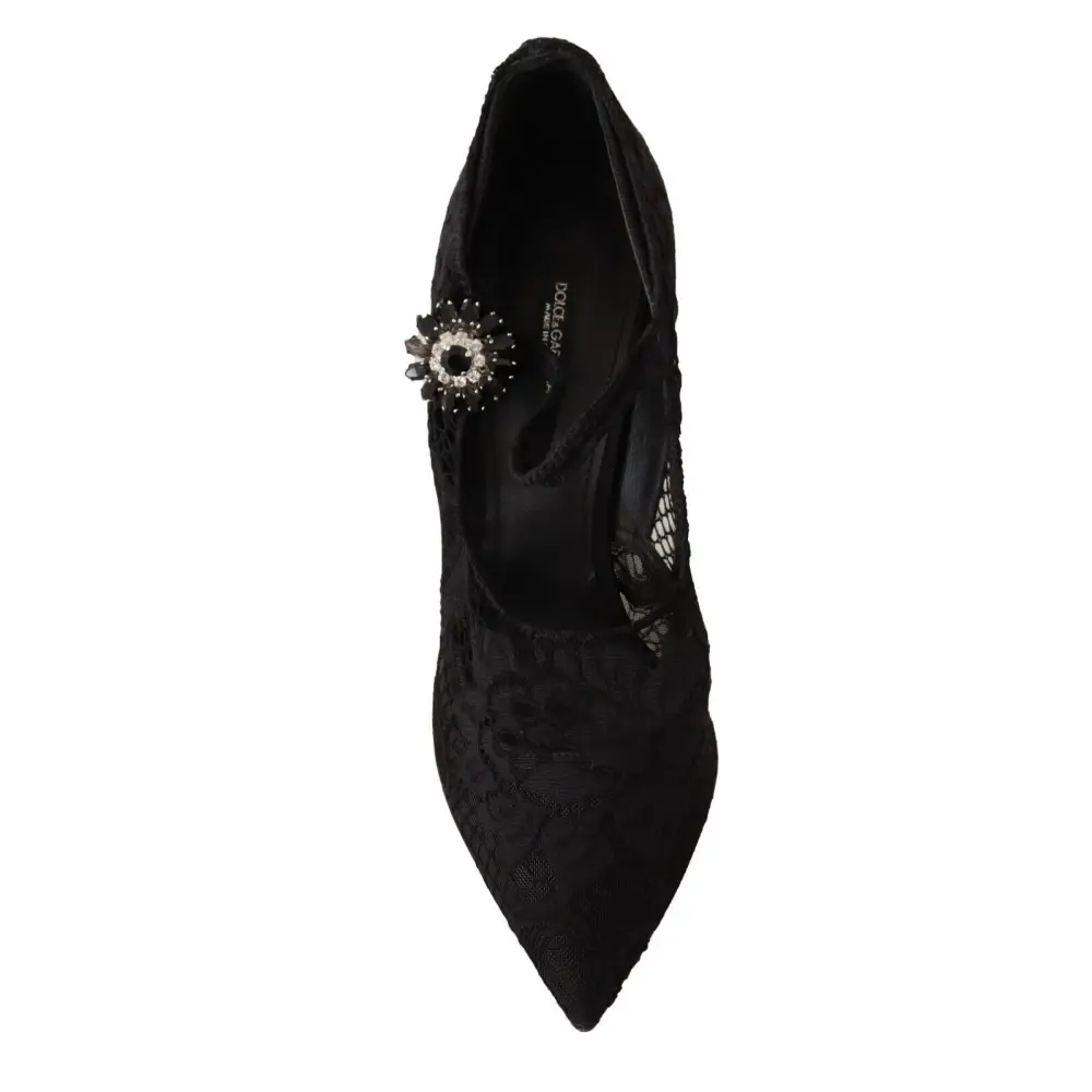 Dolce & Gabbana Schwarz Spitze Kristalle Heels Mary Jane Pumps Schuhe - EU38/US7.5