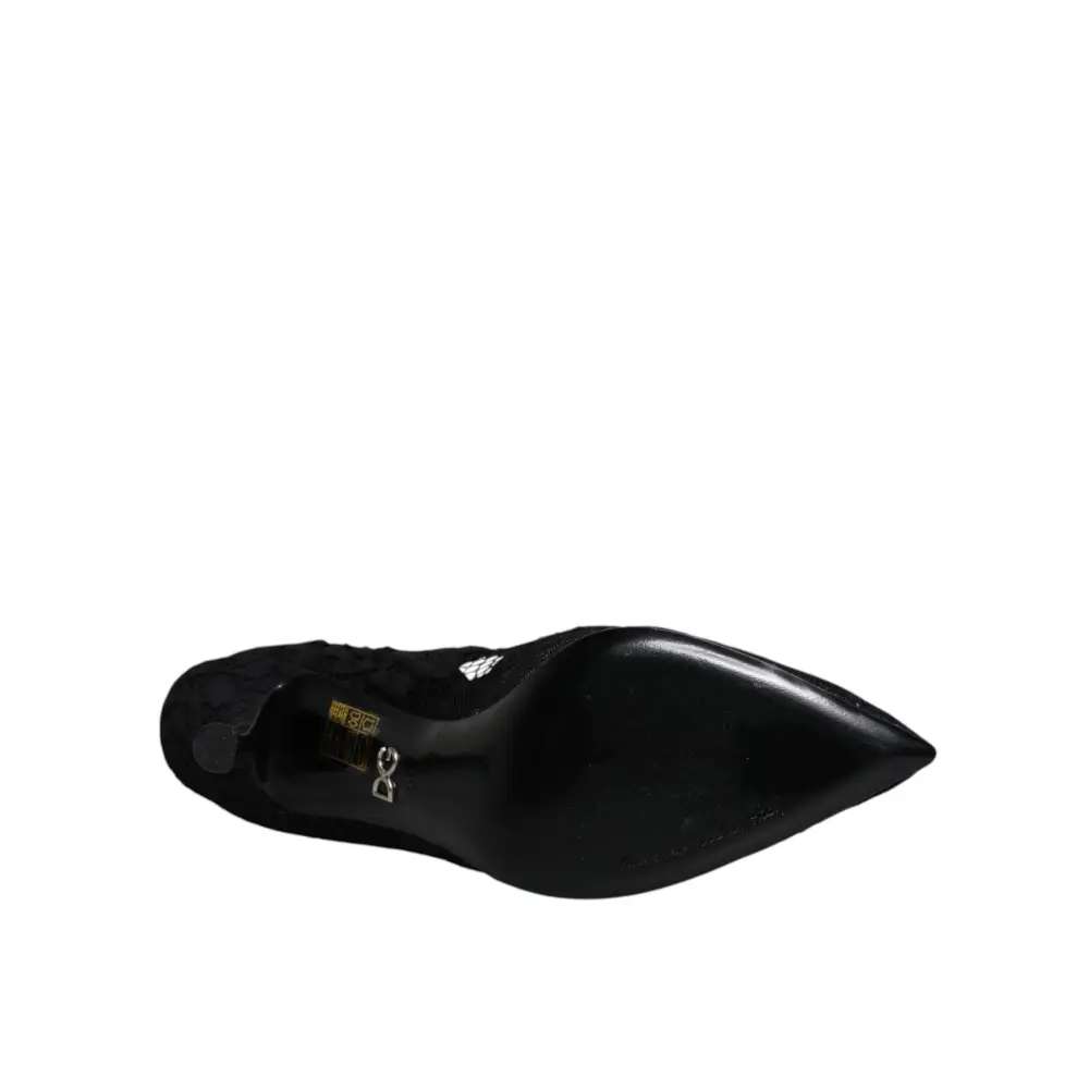 Dolce & Gabbana Schwarz Spitze Kristalle Mary Jane Pumps Schuhe - EU39.5/US9