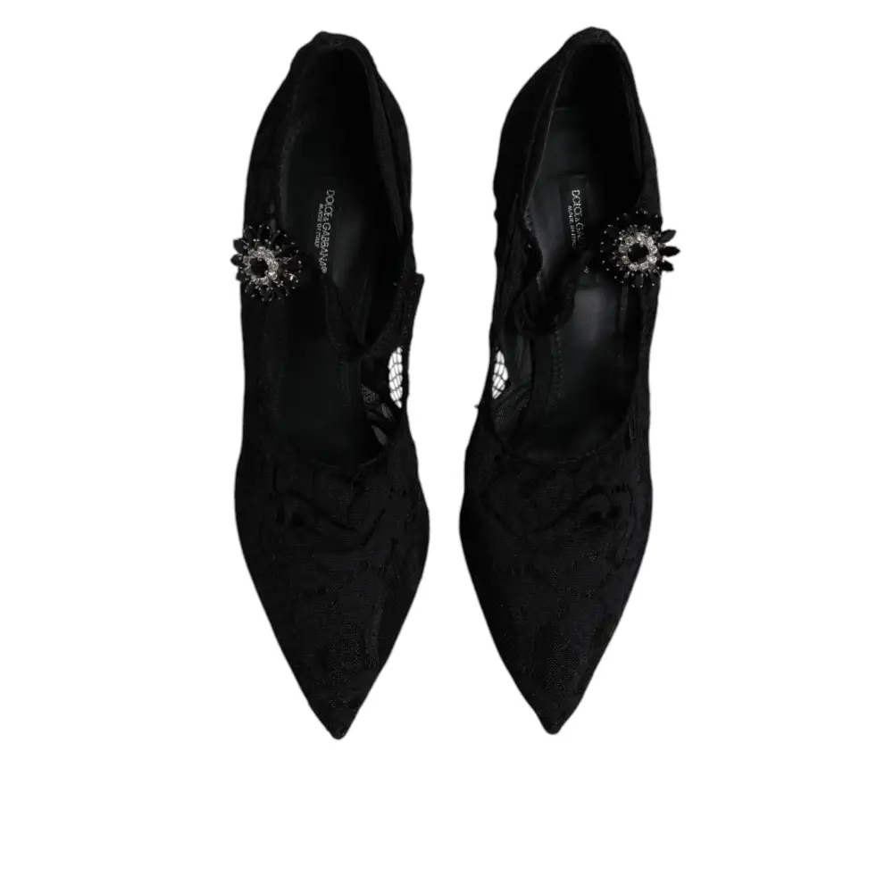 Dolce & Gabbana Schwarz Spitze Kristalle Mary Jane Pumps Schuhe - EU39.5/US9