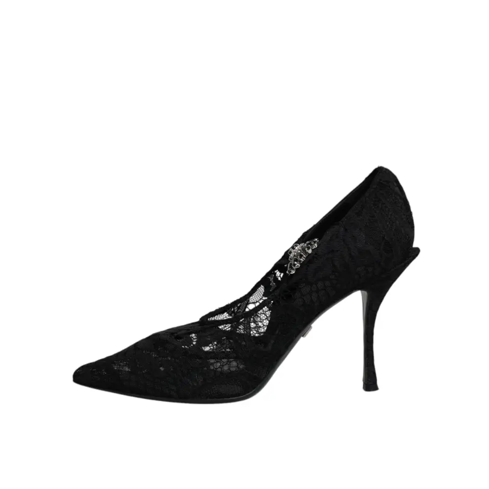 Dolce & Gabbana Schwarz Spitze Kristalle Mary Jane Pumps Schuhe - EU39.5/US9