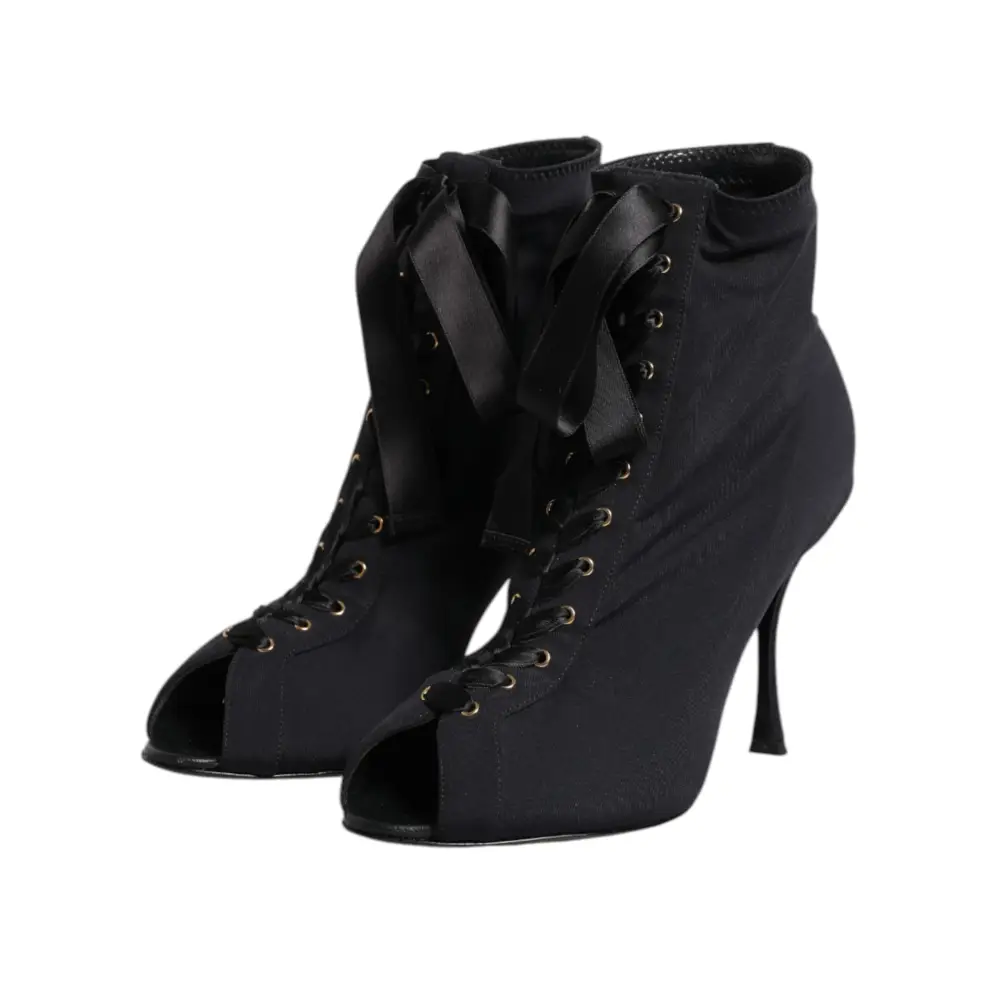 Dolce & Gabbana Schwarz Stiletto Heels Lace Up Stiefel Schuhe