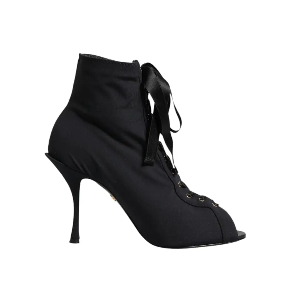 Dolce & Gabbana Schwarz Stiletto Heels Lace Up Stiefel Schuhe