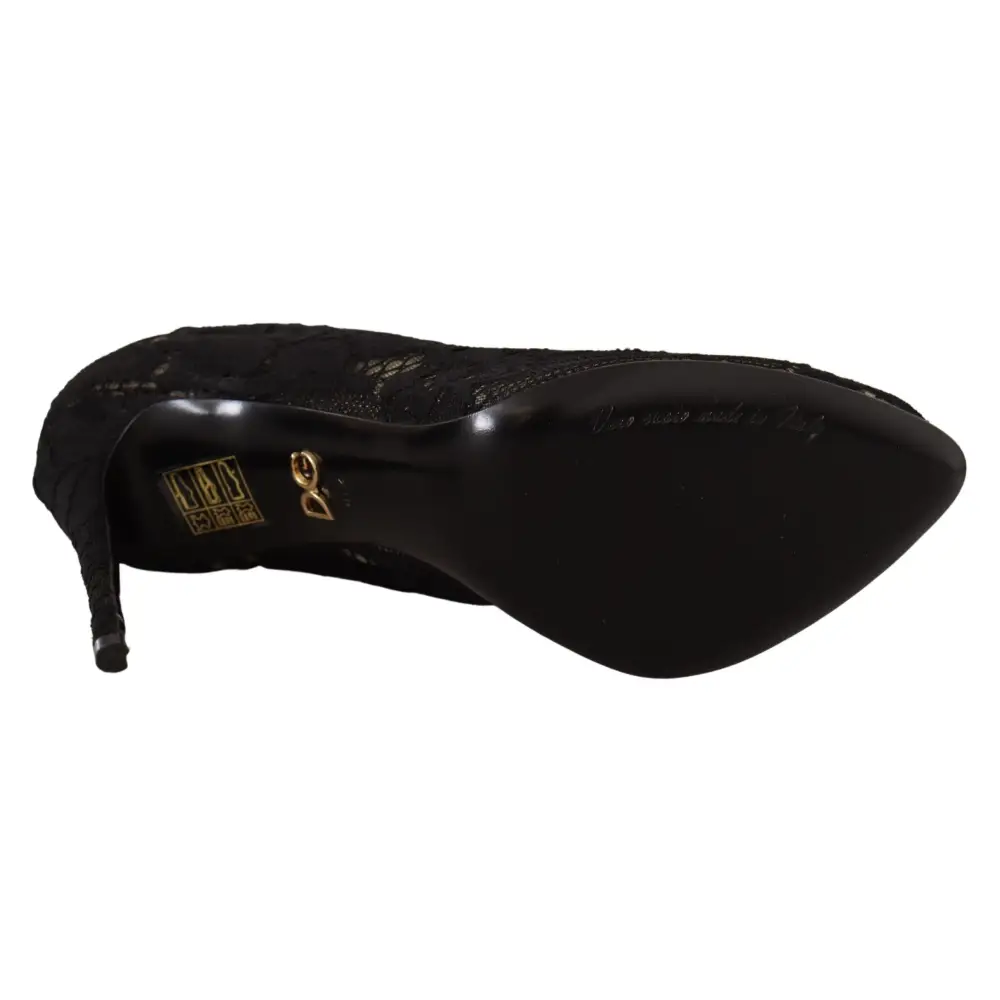 Dolce & Gabbana Schwarz Stretch Socken Taormina Spitze Stiefel Schuhe