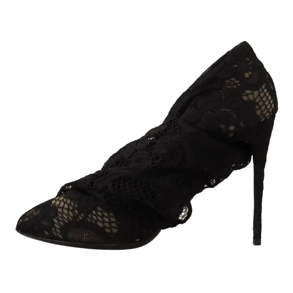 Dolce & Gabbana Schwarz Stretch Socken Taormina Spitze Stiefel Schuhe