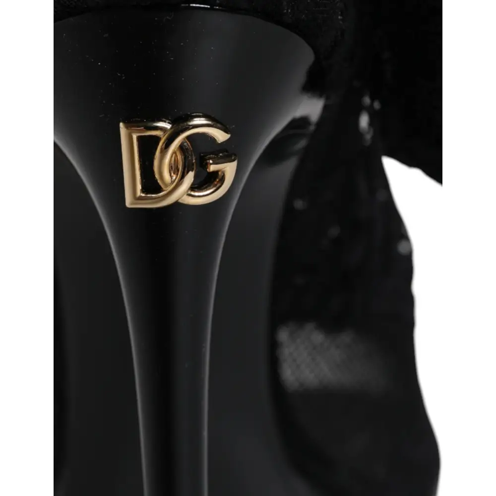 Dolce & Gabbana Schwarz Stretch Taormina Spitze Stiefel Schuhe - EU39/US8.5