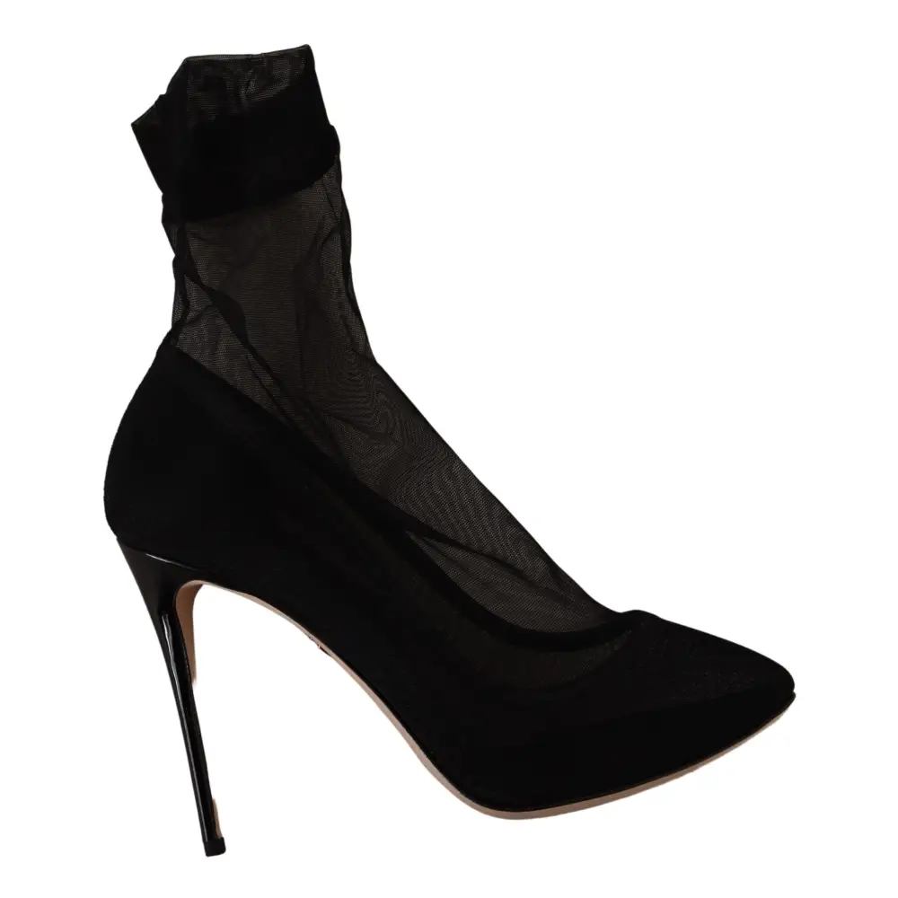 Dolce & Gabbana Schwarz Stretch Tüll Stretch Stiefel Schuhe - EU39/US8.5