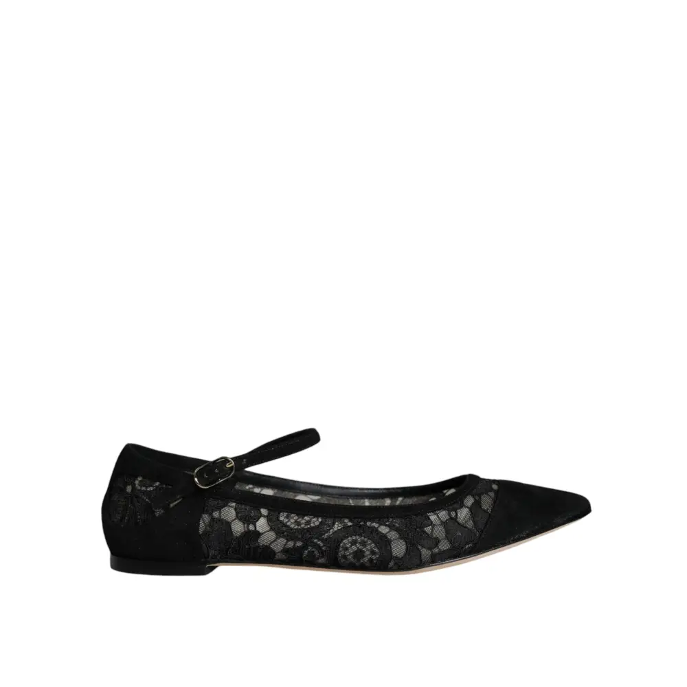 Dolce & Gabbana Schwarz Taormina Spitze Bellucci Flats Schuhe - EU36/US5.5