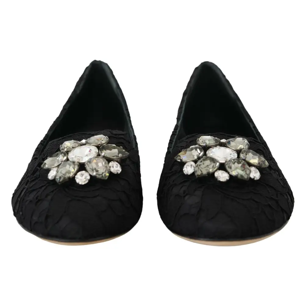 Dolce & Gabbana Schwarz Taormina Spitze Kristalle Flats Schuhe - EU35/US4.5