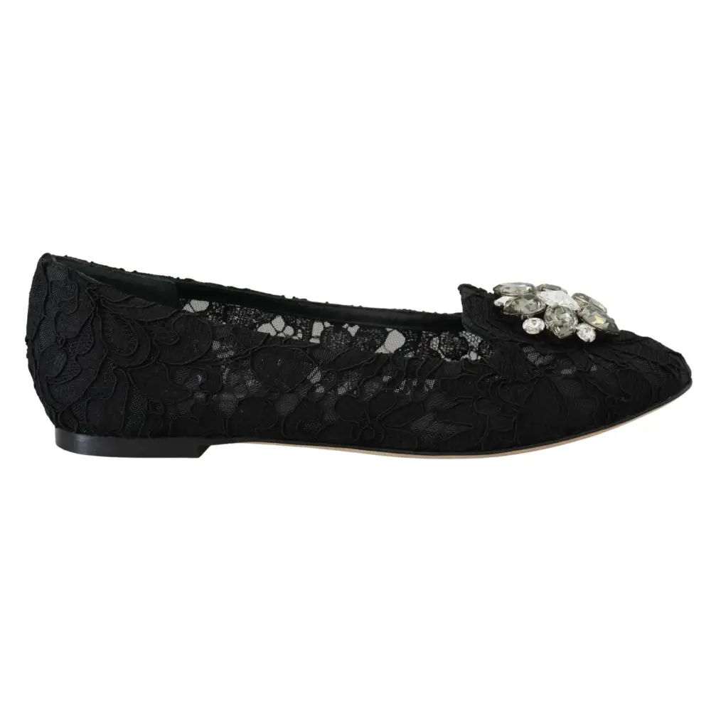 Dolce & Gabbana Schwarz Taormina Spitze Kristalle Flats Schuhe - EU35/US4.5