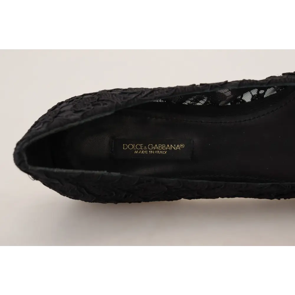 Dolce & Gabbana Schwarz Taormina Spitze Kristalle Flats Schuhe - EU35/US4.5