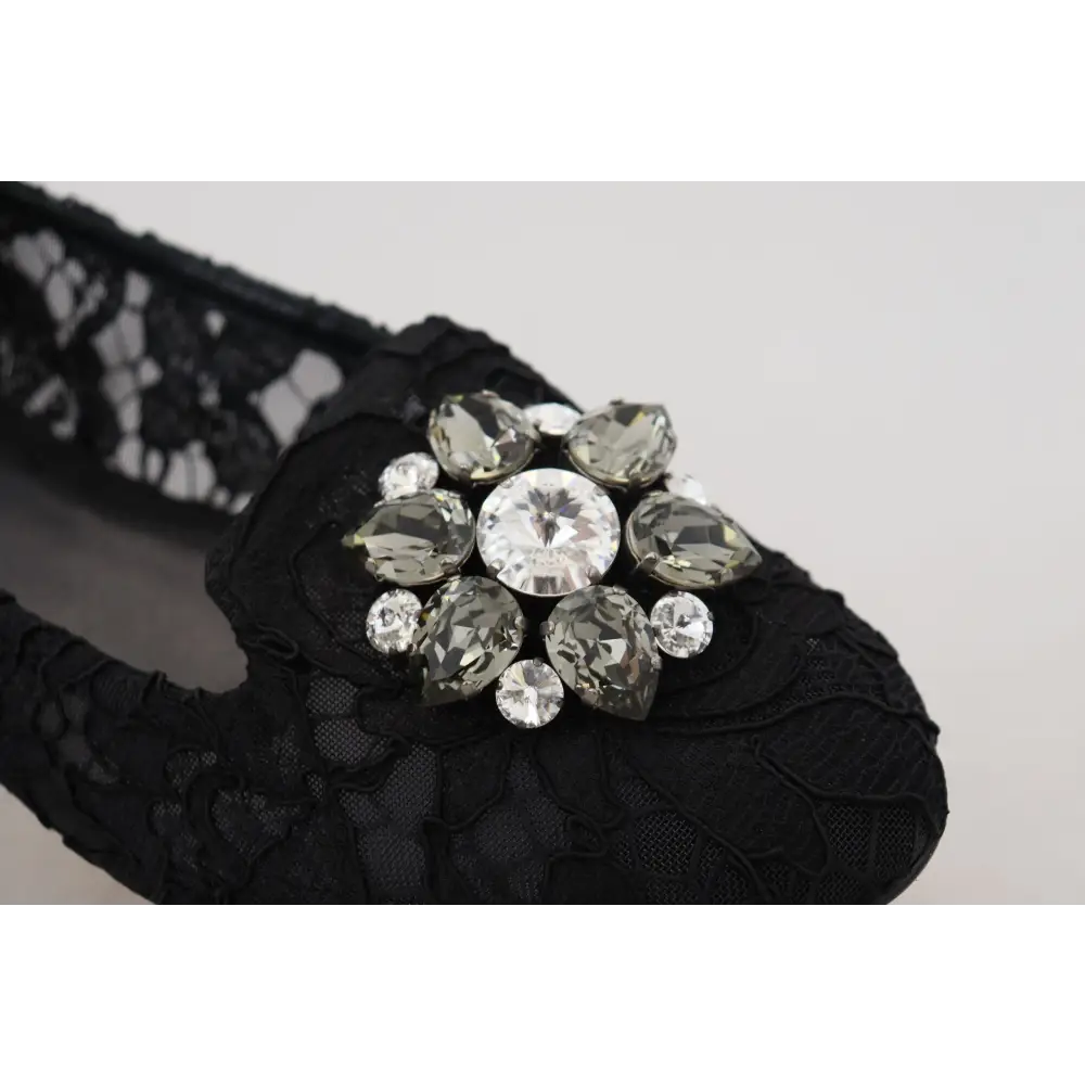 Dolce & Gabbana Schwarz Taormina Spitze Kristalle Flats Schuhe - EU35/US4.5