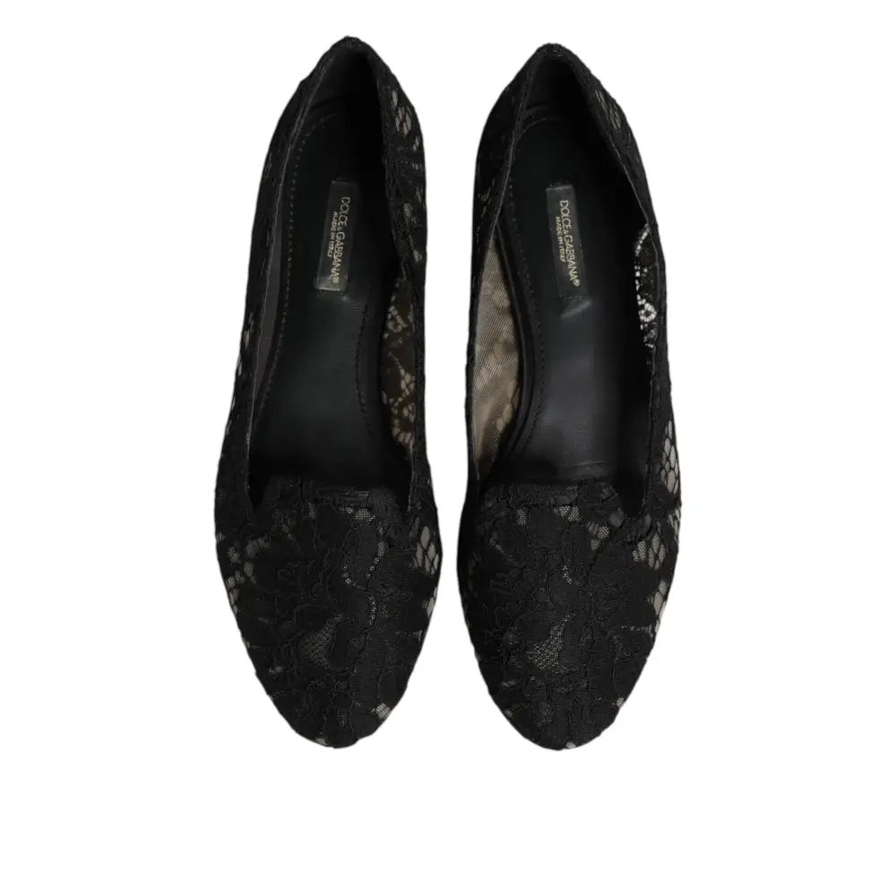 Dolce & Gabbana Schwarz Taormina Spitze Slip On Flats Schuhe - EU37.5/US7