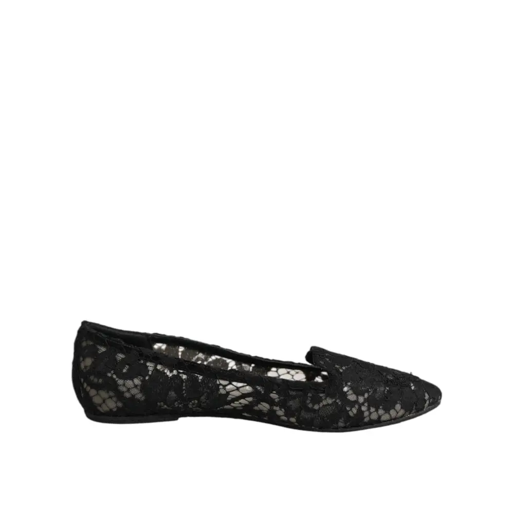 Dolce & Gabbana Schwarz Taormina Spitze Slip On Flats Schuhe - EU37.5/US7