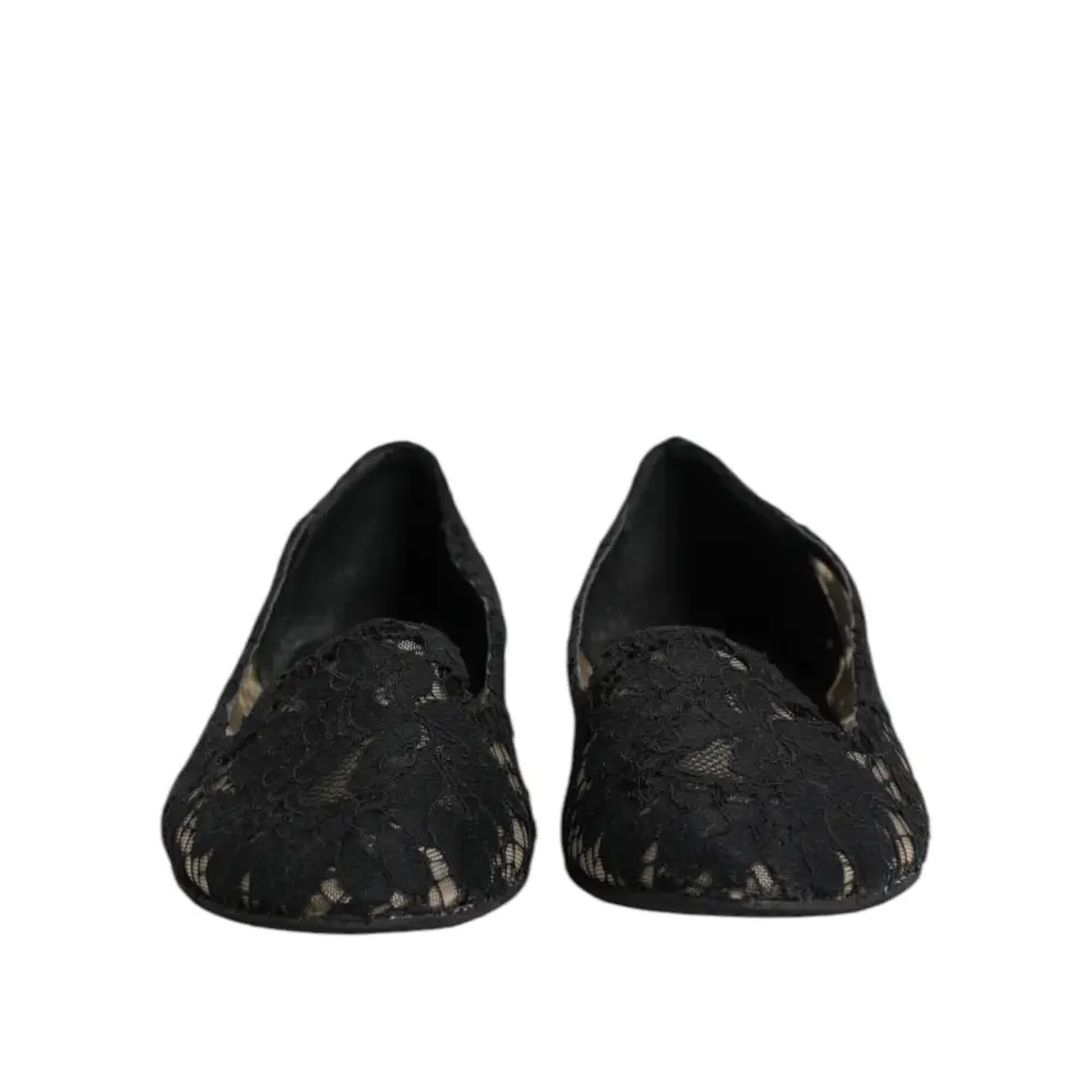 Dolce & Gabbana Schwarz Taormina Spitze Slip On Flats Schuhe - EU37.5/US7