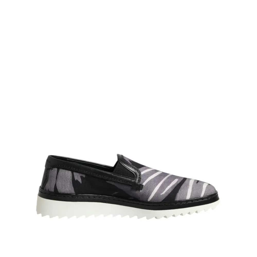 Dolce & Gabbana Schwarz Tropical Slip On Männer Turnschuhe Schuhe
