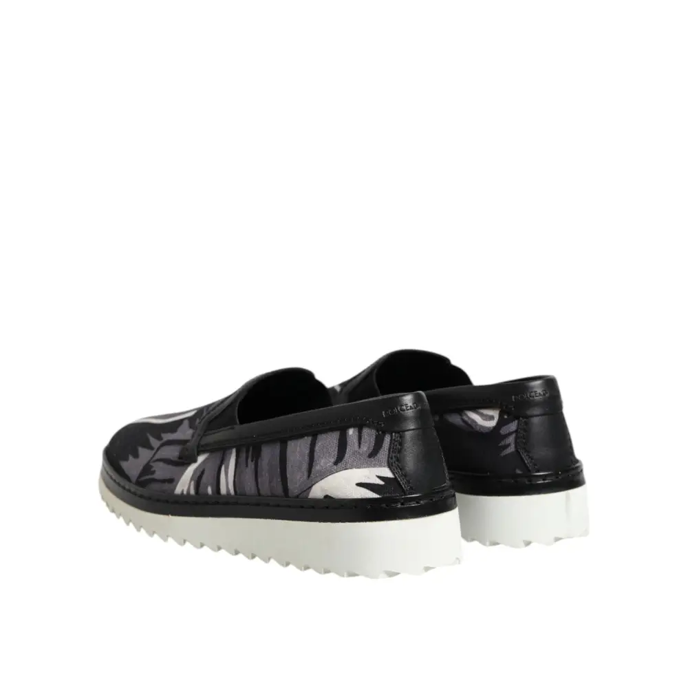 Dolce & Gabbana Schwarz Tropical Slip On Männer Turnschuhe Schuhe