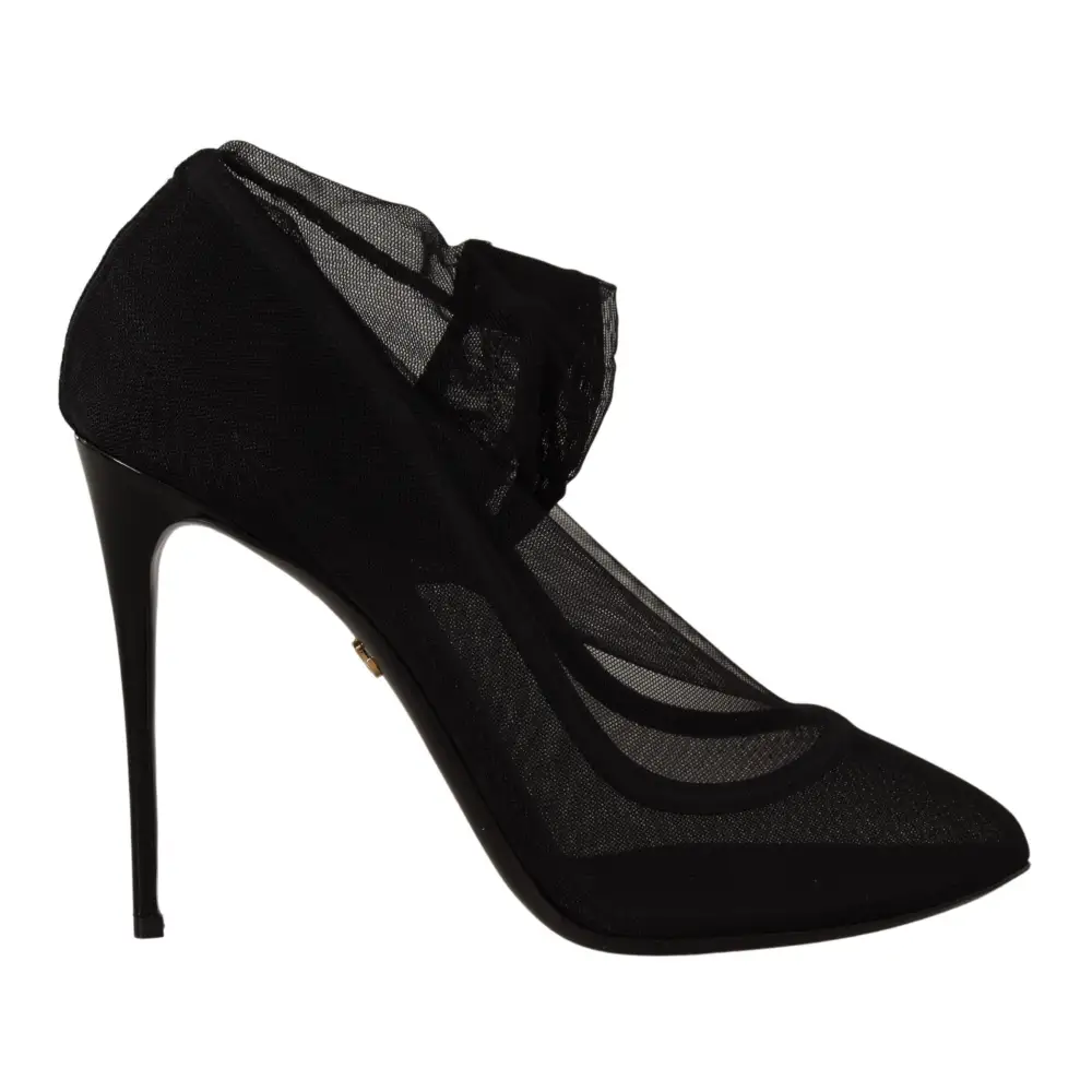 Dolce & Gabbana Schwarz Tüll Stretch Stiefel Pumps Schuhe