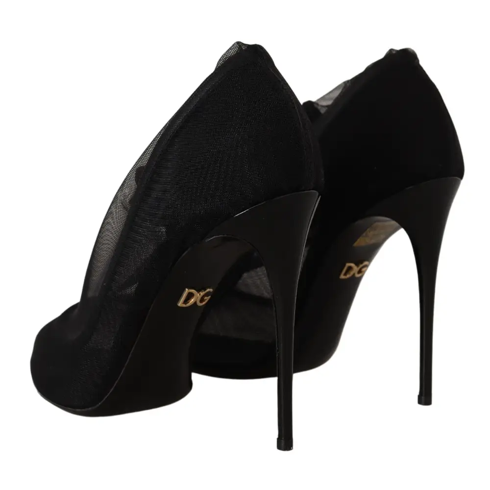 Dolce & Gabbana Schwarz Tüll Stretch Stiefel Pumps Schuhe