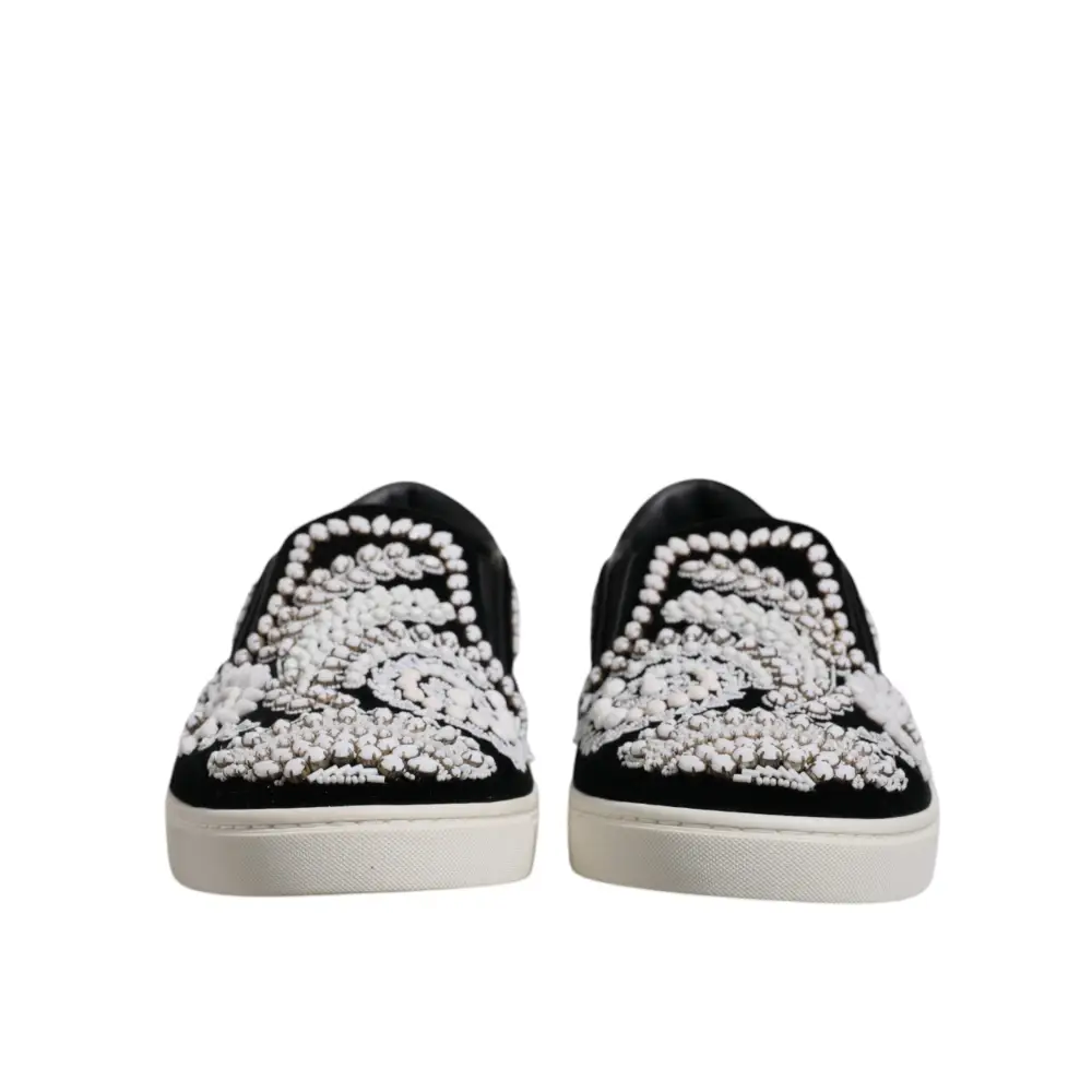 Dolce & Gabbana Schwarz verschönert London Männer Slip On Schuhe - EU41.5/US8.5