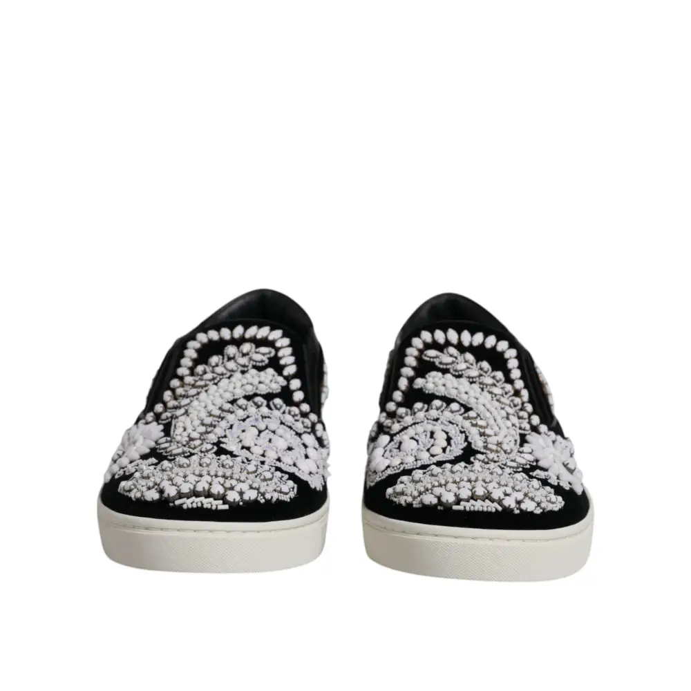 Dolce & Gabbana Schwarz verschönert London Männer Slip On Schuhe - EU41/US8