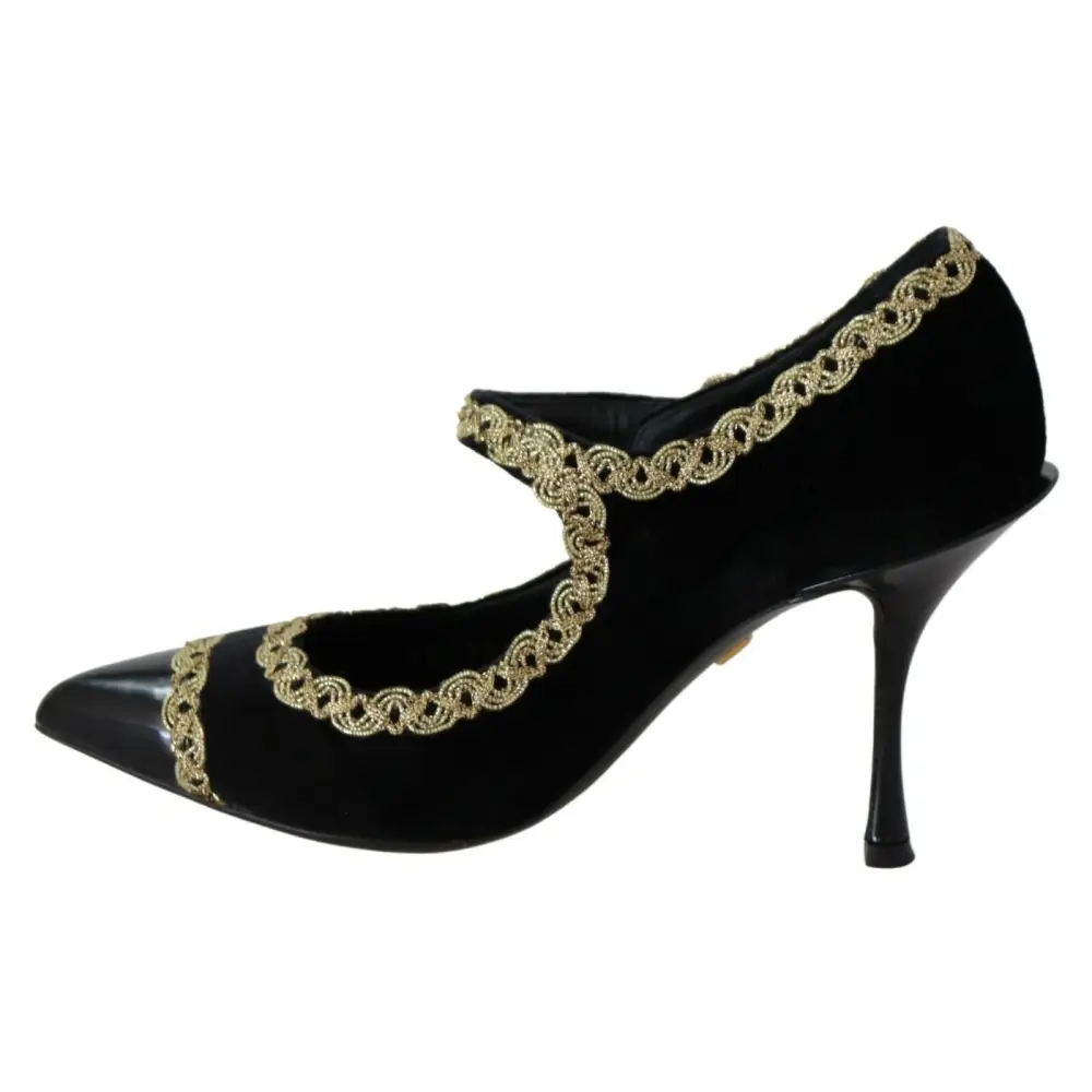 Dolce & Gabbana Schwarz verschönert Samt Mary Jane Pumps Schuhe - EU35/US4.5