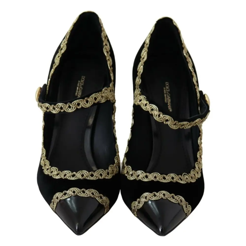 Dolce & Gabbana Schwarz verschönert Samt Mary Jane Pumps Schuhe - EU35/US4.5