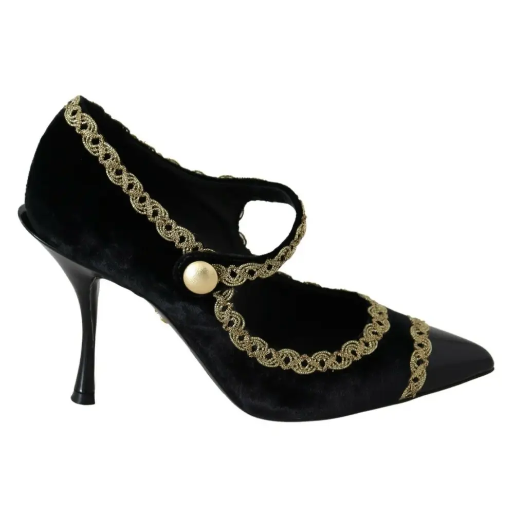 Dolce & Gabbana Schwarz verschönert Samt Mary Jane Pumps Schuhe - EU35/US4.5