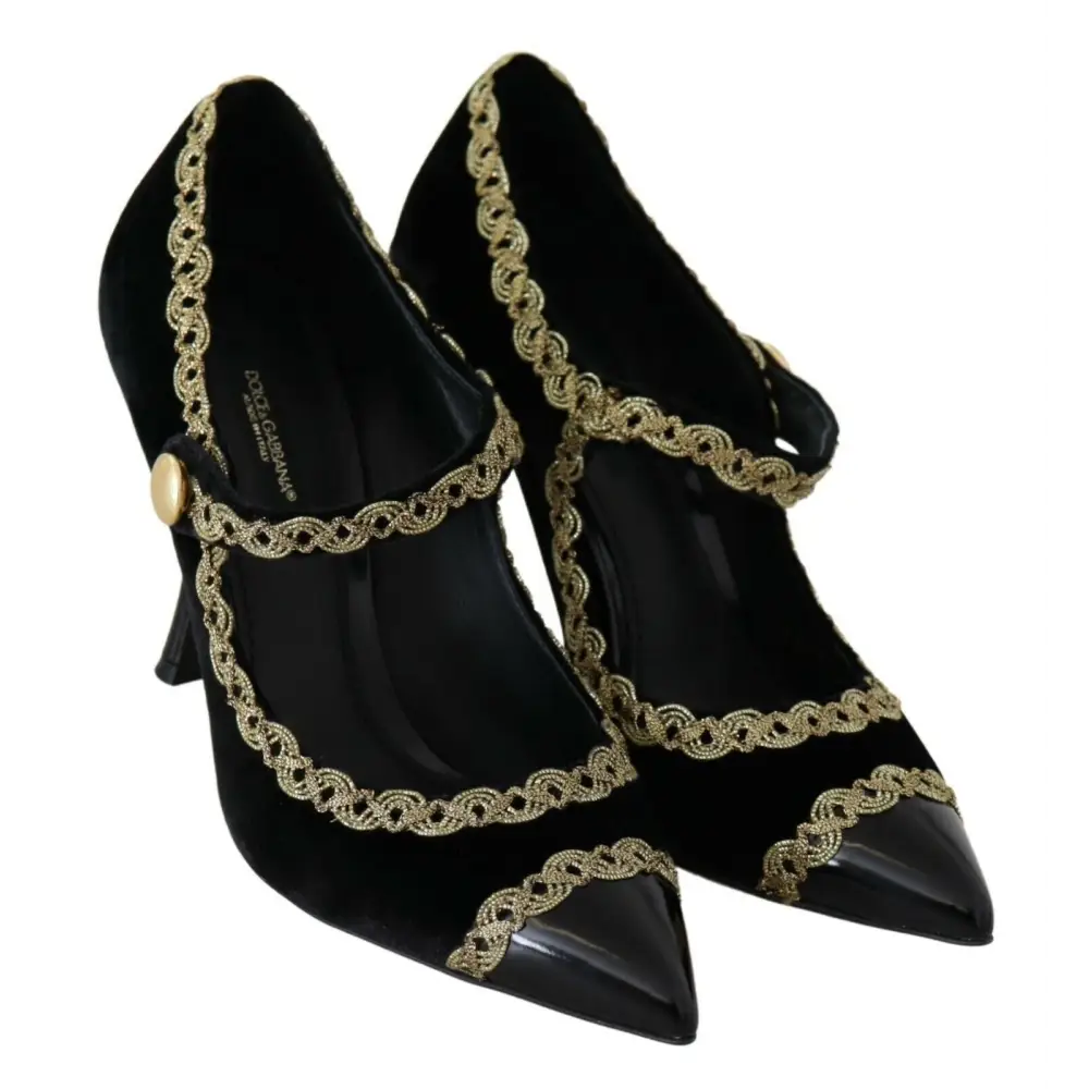 Dolce & Gabbana Schwarz verschönert Samt Mary Jane Pumps Schuhe - EU35/US4.5