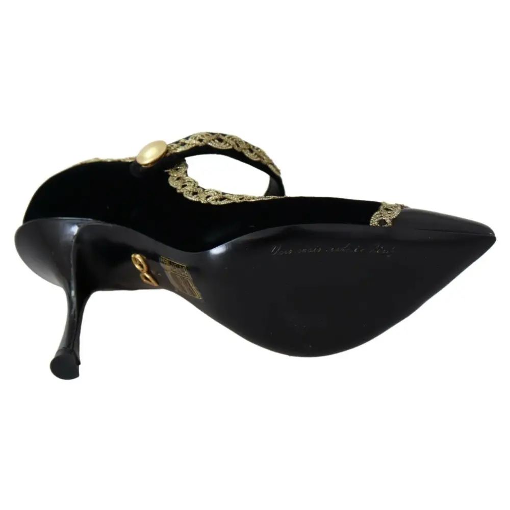 Dolce & Gabbana Schwarz verschönert Samt Mary Jane Pumps Schuhe - EU35/US4.5