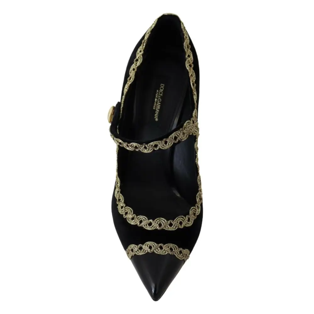Dolce & Gabbana Schwarz verschönert Samt Mary Jane Pumps Schuhe - EU35/US4.5