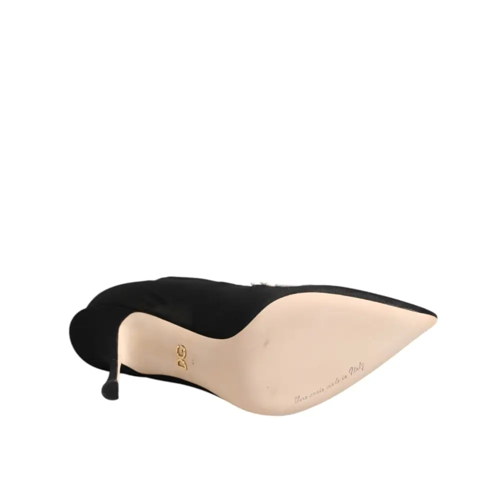 Dolce & Gabbana Schwarz Weiß Bestickte Jersey Stiletto Stiefel Schuhe