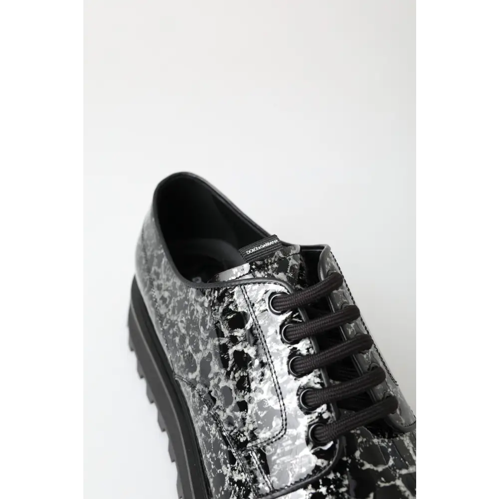Dolce & Gabbana Schwarz Weiß Derby Lackleder Schuhe - EU39/US6