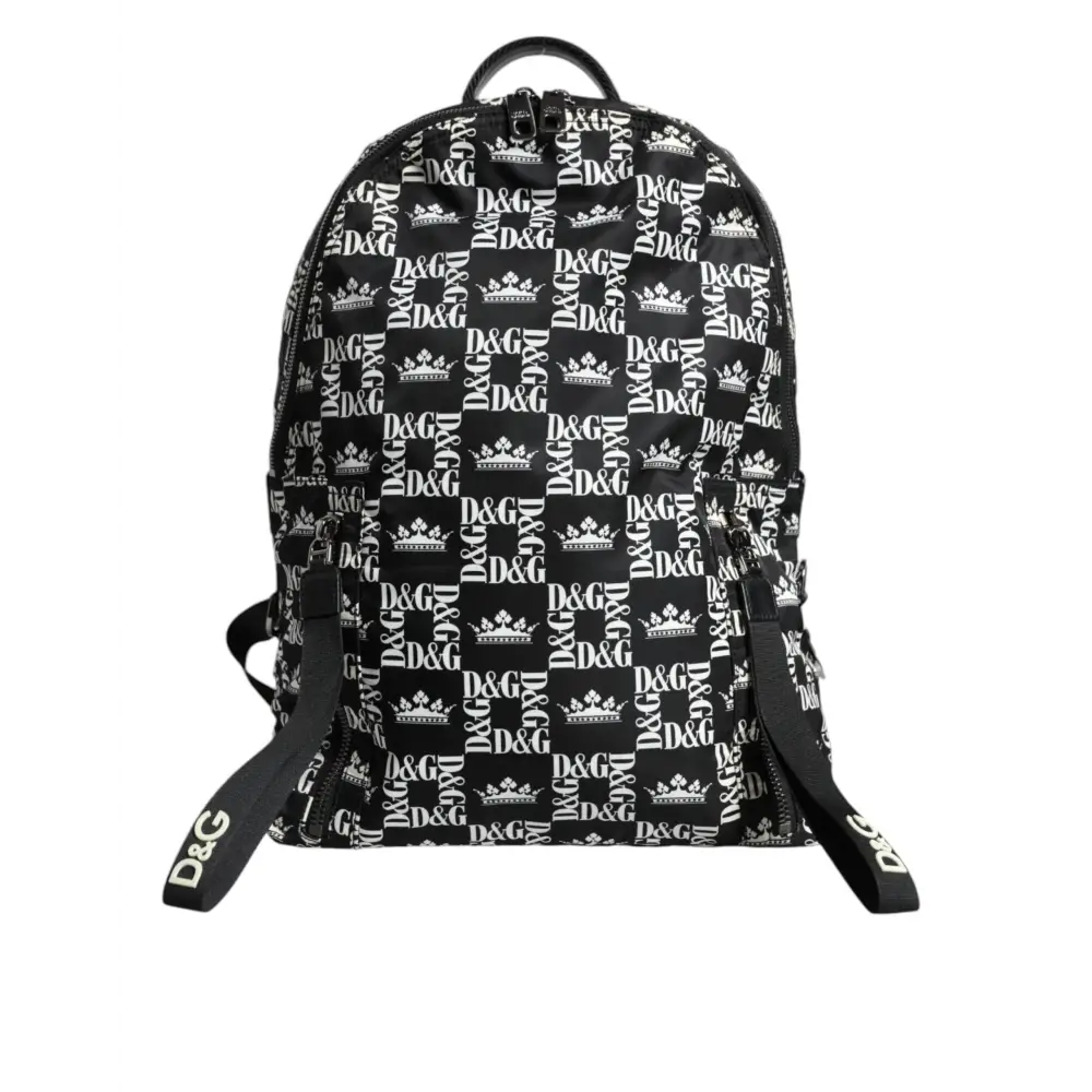 Dolce & Gabbana Schwarz Weiß DG Crown Logo Nylon Rucksack Tasche
