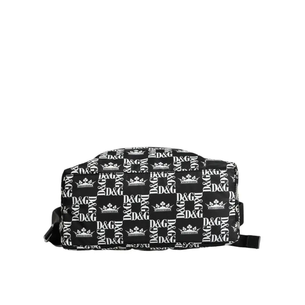 Dolce & Gabbana Schwarz Weiß DG Crown Logo Nylon Rucksack Tasche