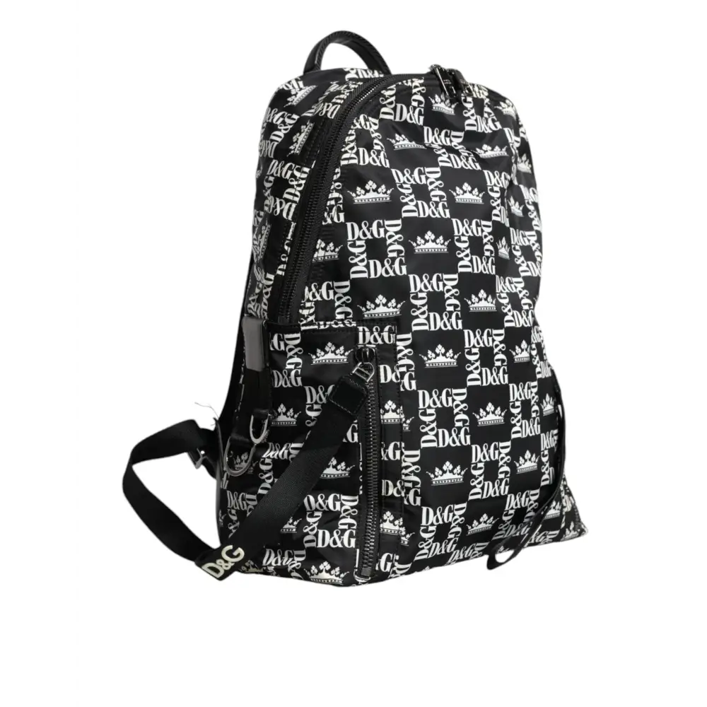 Dolce & Gabbana Schwarz Weiß DG Crown Logo Nylon Rucksack Tasche