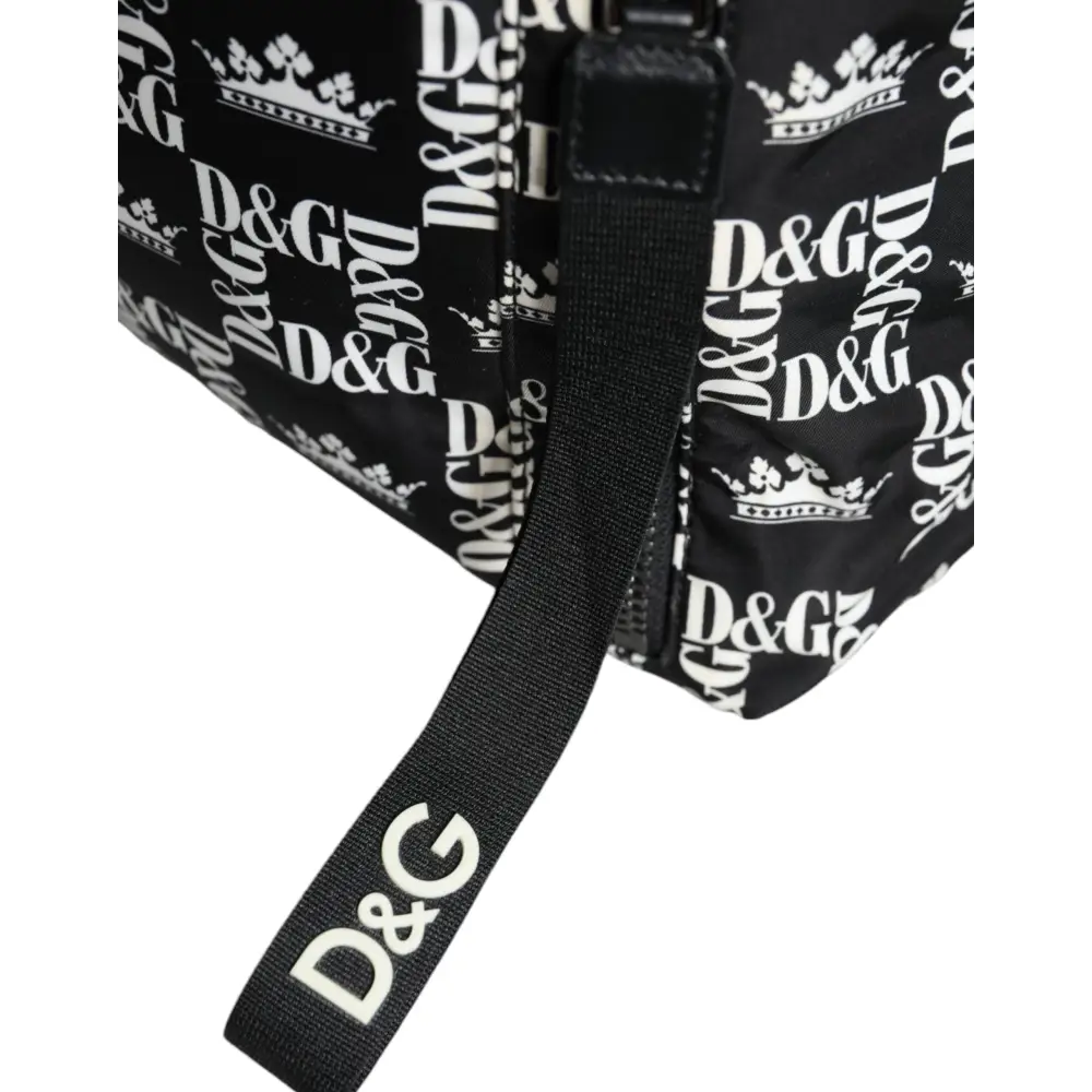 Dolce & Gabbana Schwarz Weiß DG Crown Logo Nylon Rucksack Tasche