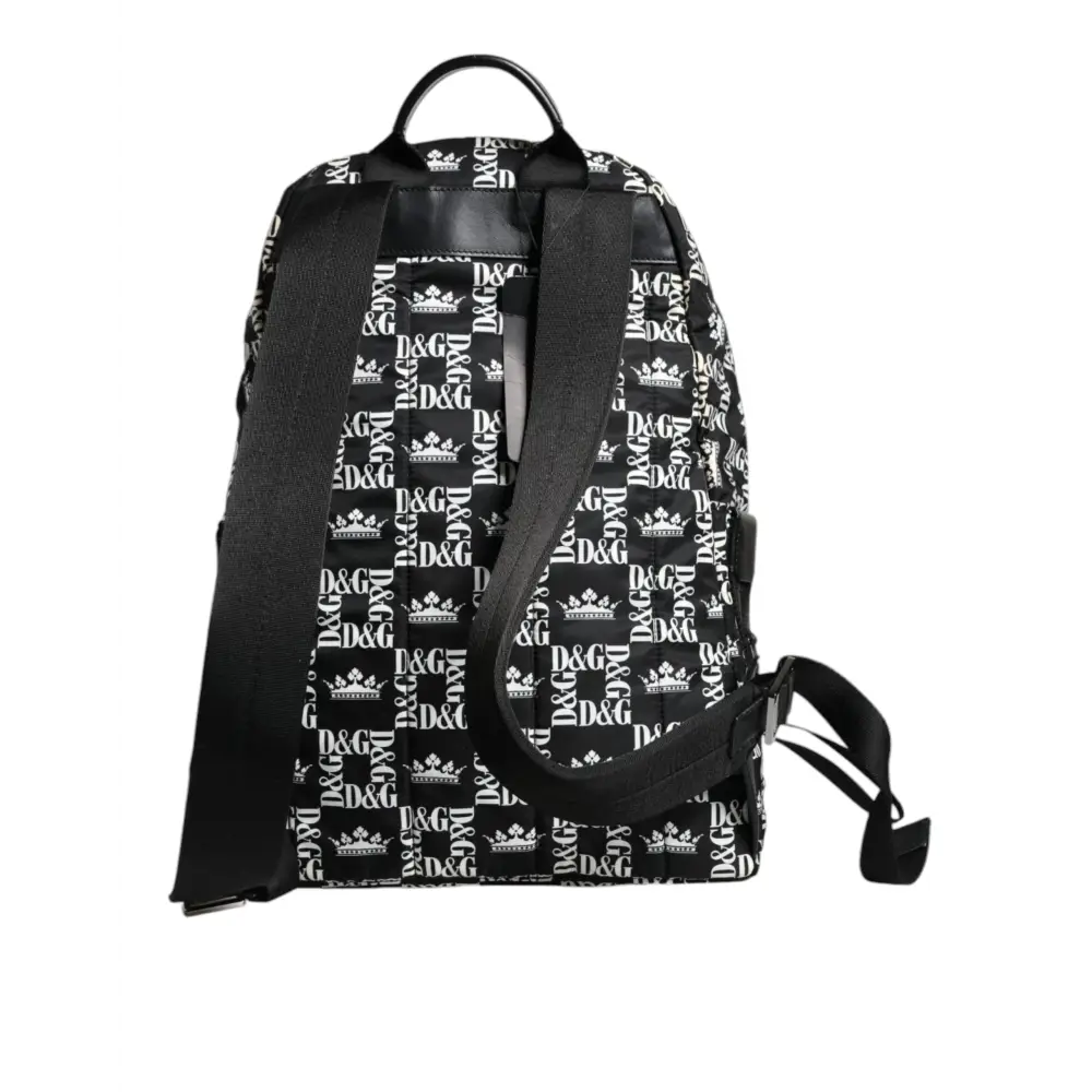 Dolce & Gabbana Schwarz Weiß DG Crown Logo Nylon Rucksack Tasche