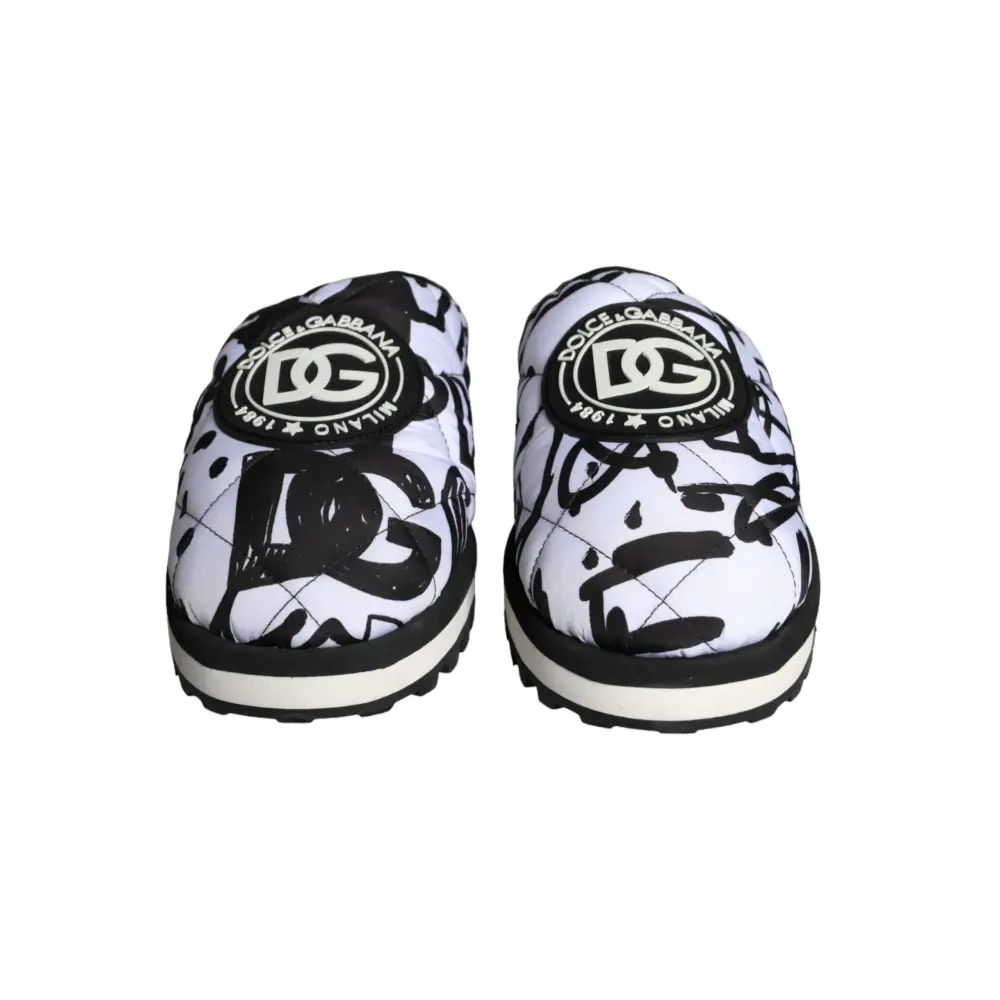 Dolce & Gabbana Schwarz Weiß Gesteppte Logo Sandalen Rutschen Schuhe - EU44/US11