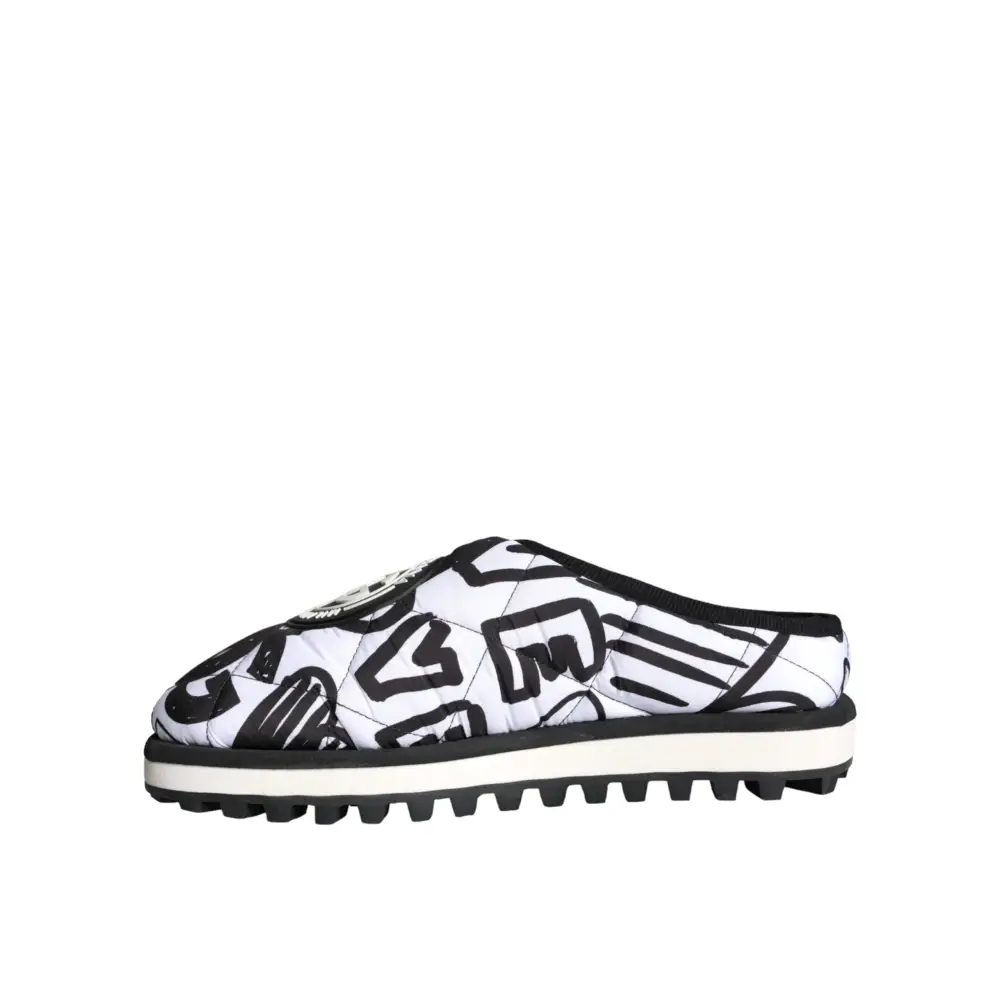 Dolce & Gabbana Schwarz Weiß Gesteppte Logo Sandalen Rutschen Schuhe - EU44/US11