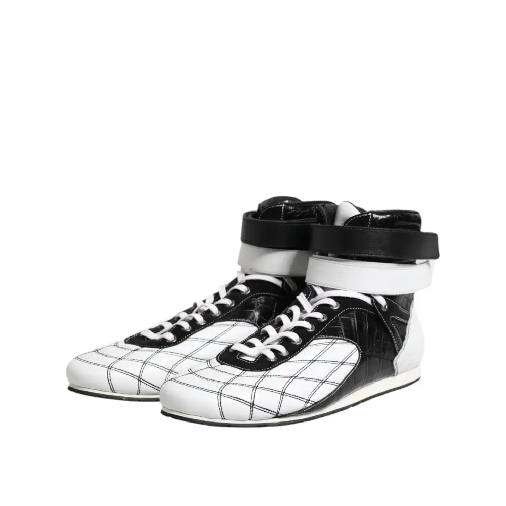 Dolce & Gabbana Schwarz Weiß Leder High Top Sneakers Schuhe - EU44/US11
