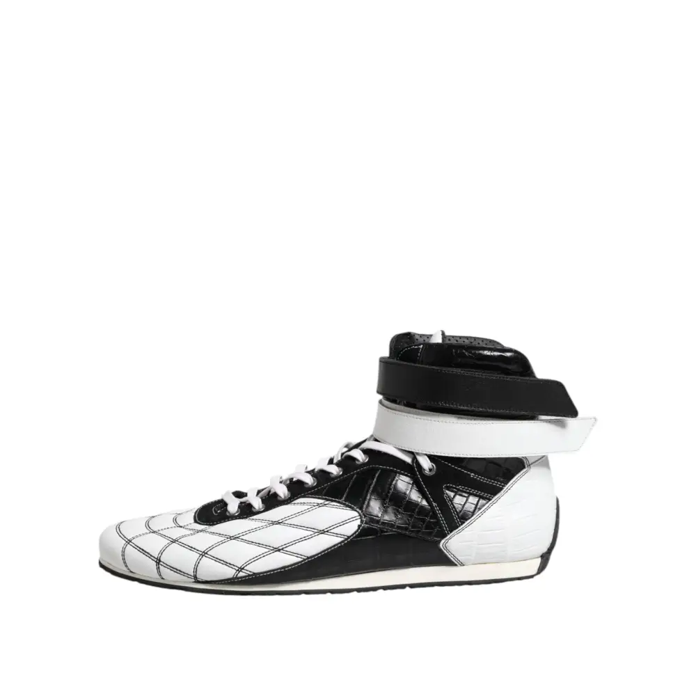 Dolce & Gabbana Schwarz Weiß Leder High Top Sneakers Schuhe - EU44/US11