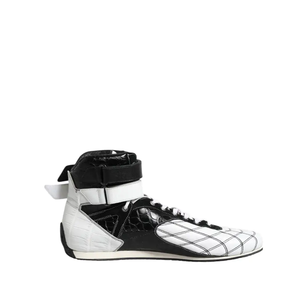 Dolce & Gabbana Schwarz Weiß Leder High Top Sneakers Schuhe - EU44/US11