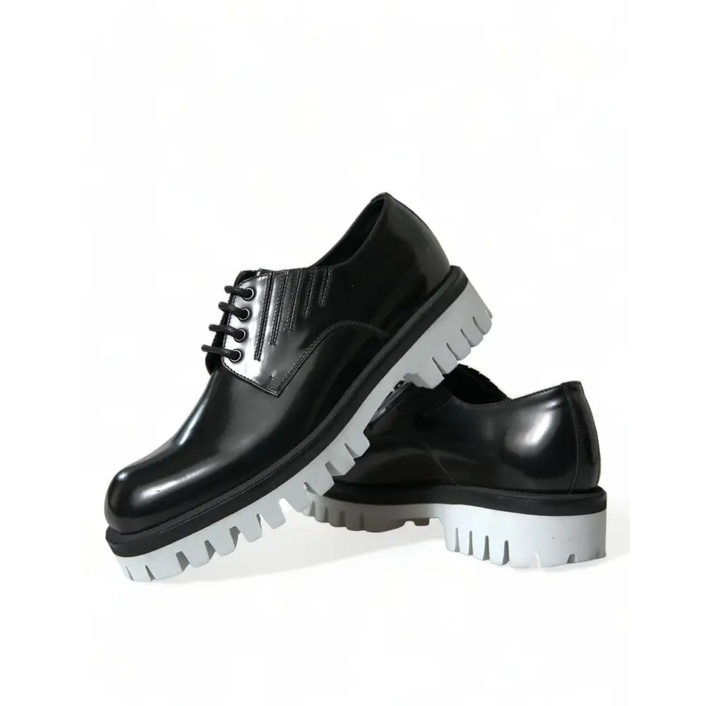 Dolce & Gabbana Schwarz Weiß Leder Schnürschuhe Derby Dress Schuhe - EU41/US8